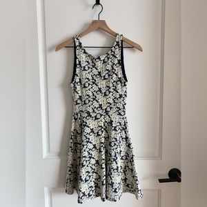 H&M A-Line Floral Dress in Navy & White